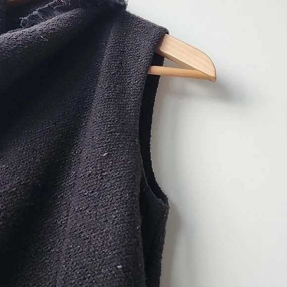 Club Monaco Tweed Fringe Open Collar Long Vest Jacket - Picture 5 of 7